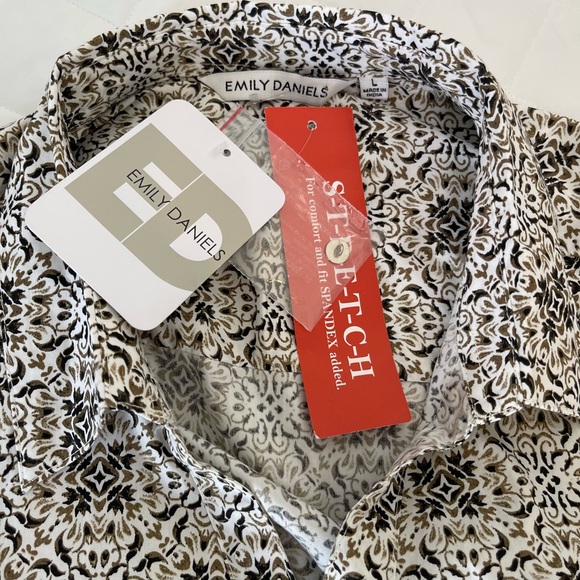 Emily Daniels Womens Abstract Button-Up Roll Tab 3/4 Sleeve Blouse Top New Sz L - Picture 4 of 9